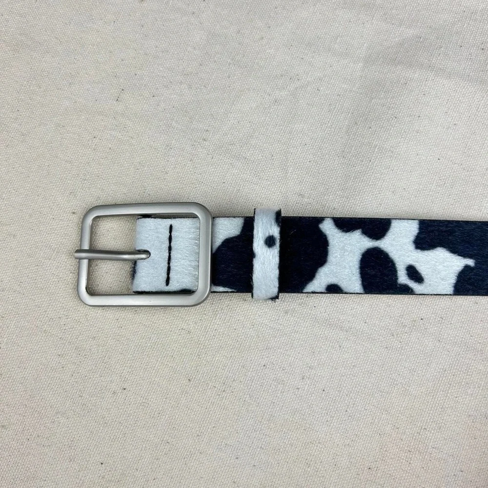 Vintage style cow fur belt american western boho black and white